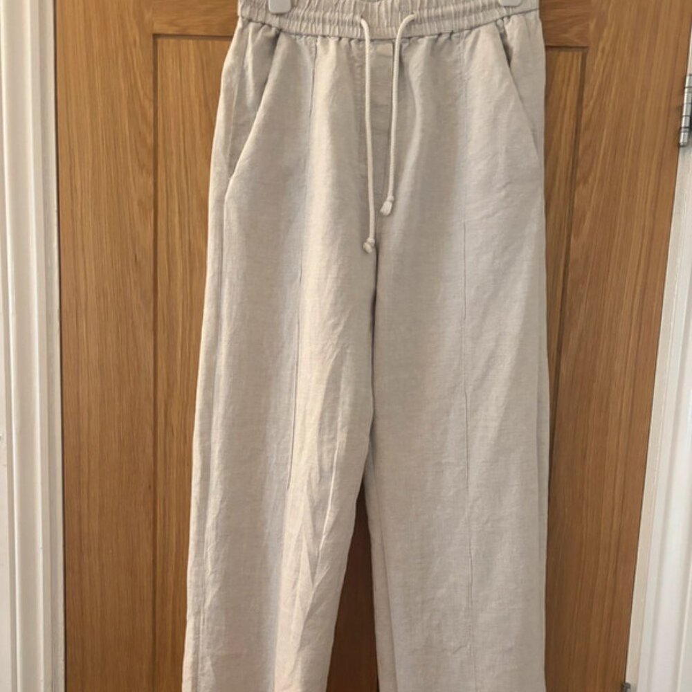 Zara straight leg cream linen trousers